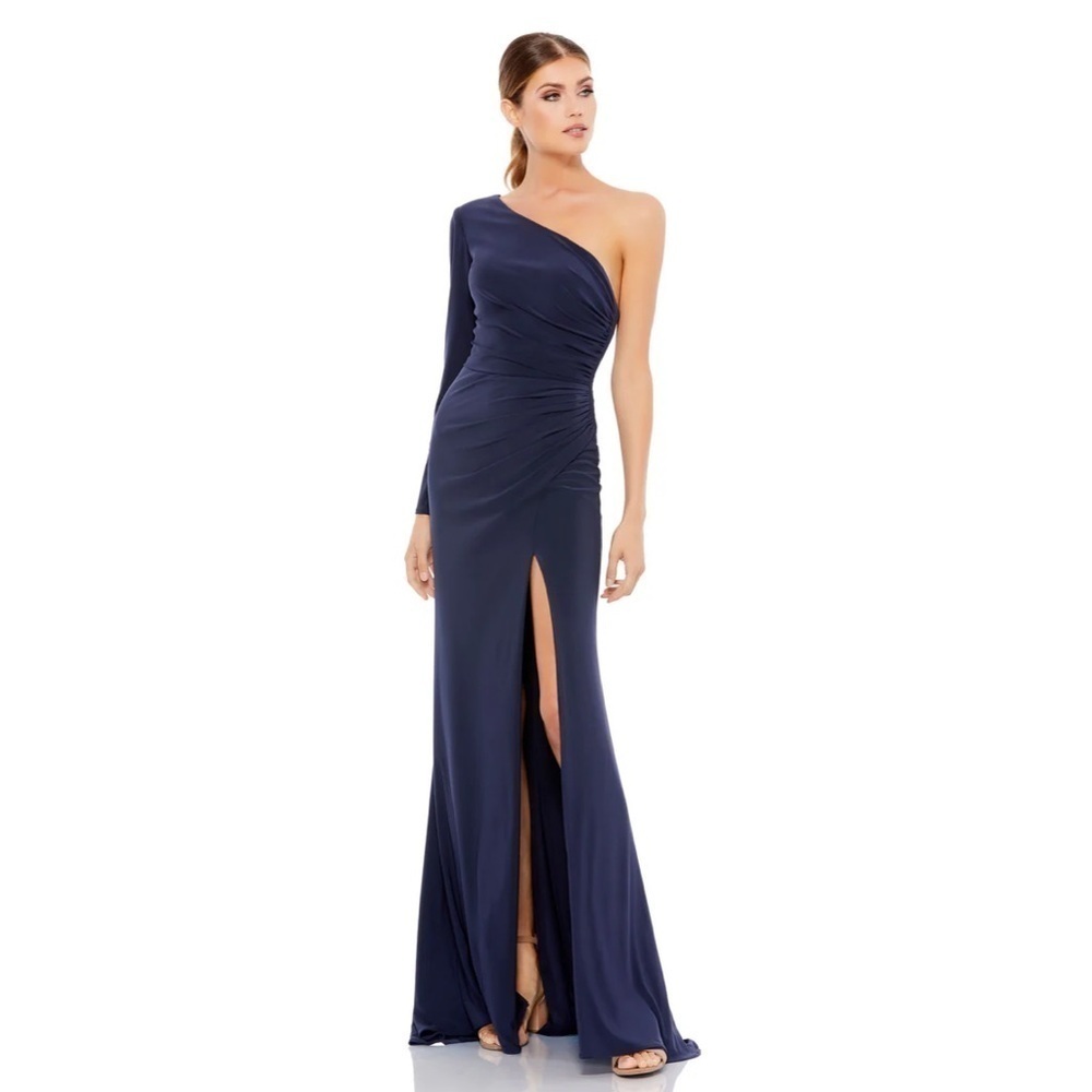 Mac Duggal 26505 NWT STRETCH JERSEY ONE SLEEVE GATHERED WAIST GOWN
